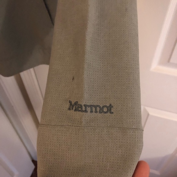 Marmot hooded Henley- light wt wicking, exploded pen damage, worn once. medium - Picture 3 of 8